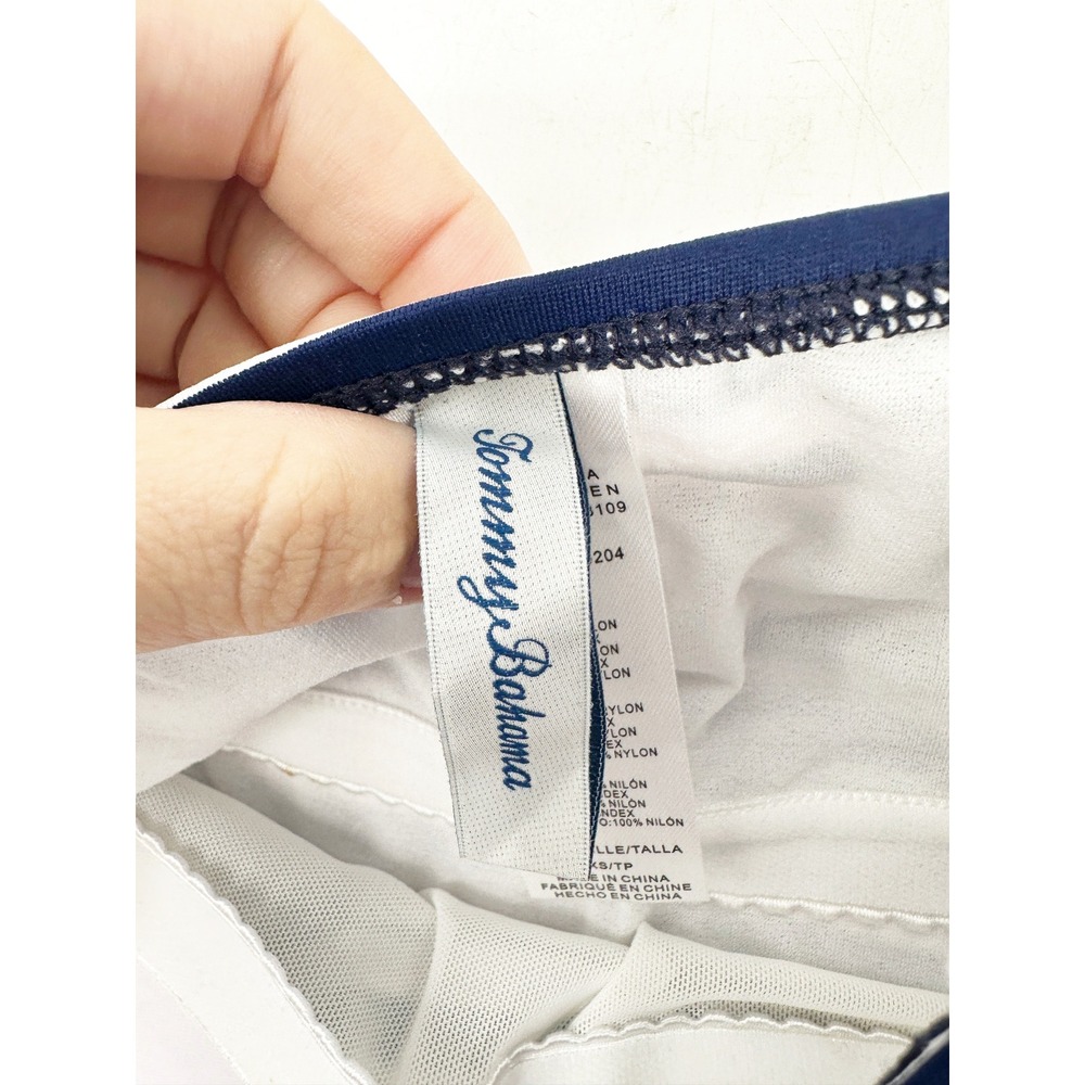 Tommy Bahama Tankini Top XS Blue White Stripe Pearl Bandeau Ruched Vacation - Picture 5 of 5